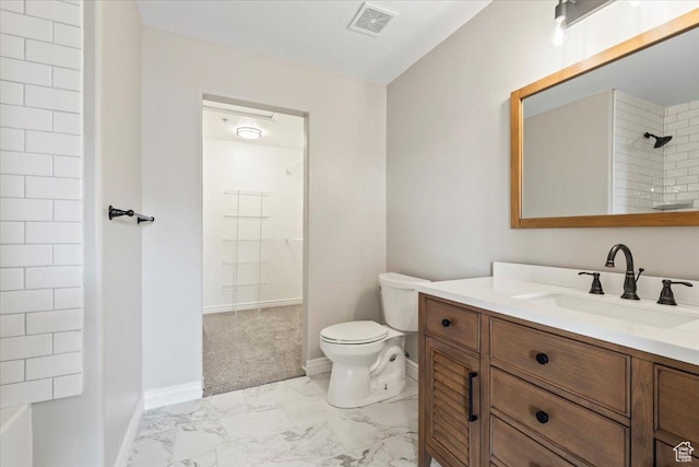 684 S 2150 W Unit 303, Pleasant Grove, UT 84062 - bathroom with vanity, baseboards, visible vents, toilet, and marble finish floor