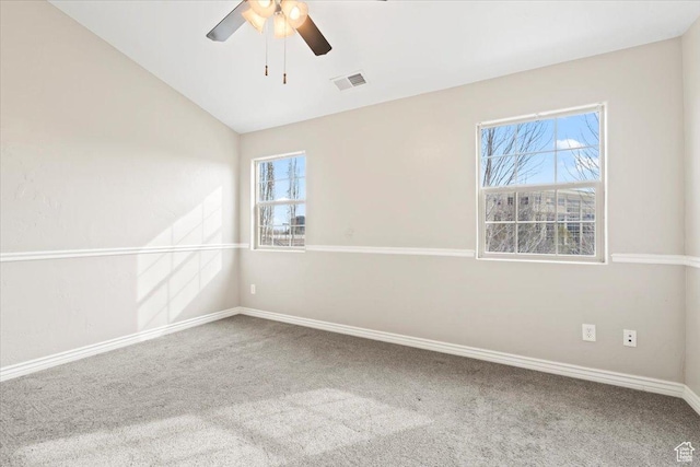 684 S 2150 W Unit 303, Pleasant Grove, UT 84062 - spare room with visible vents, ceiling fan, baseboards, carpet, and vaulted ceiling