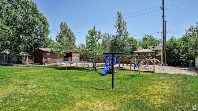 165 W 850 S, Heber City, UT 84032 - fenced backyard featuring a playground, a shed, a gazebo, and a trampoline