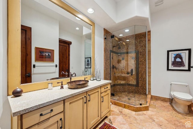 3438 Snow Top Ct, Park City, UT 84060 - bathroom featuring vanity, visible vents, recessed lighting, a shower stall, and toilet