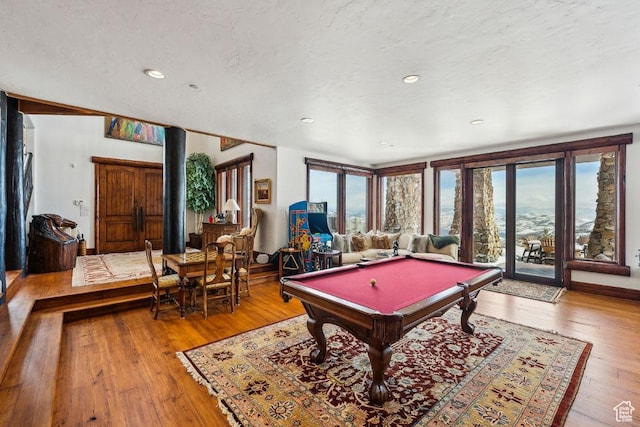 3438 Snow Top Ct, Park City, UT 84060 - recreation room featuring hardwood / wood-style flooring, billiards, baseboards, and a textured ceiling