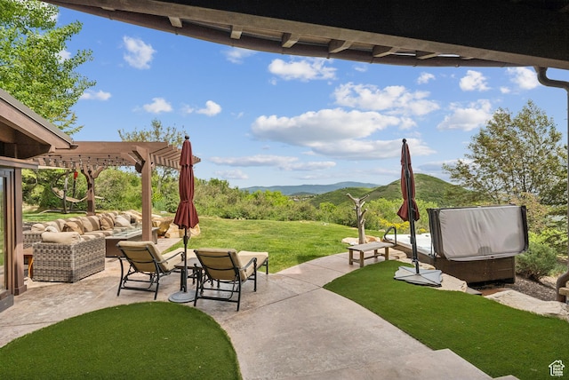 3438 Snow Top Ct, Park City, UT 84060 - view of patio with a pergola, outdoor lounge area, and a mountain view