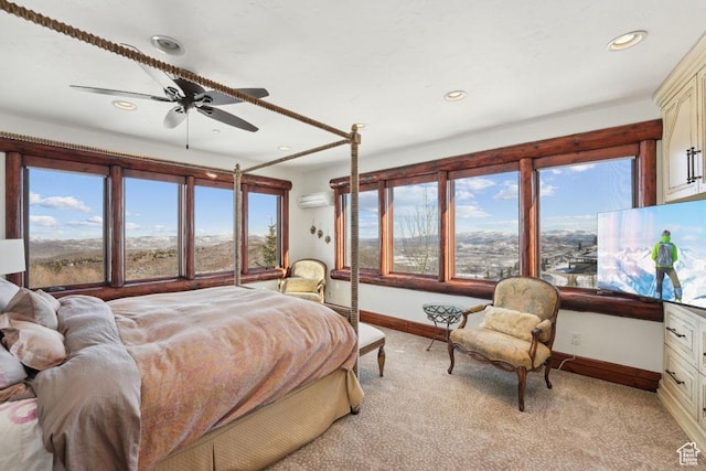 3438 Snow Top Ct, Park City, UT 84060 - bedroom featuring recessed lighting, baseboards, light carpet, and a wall mounted air conditioner