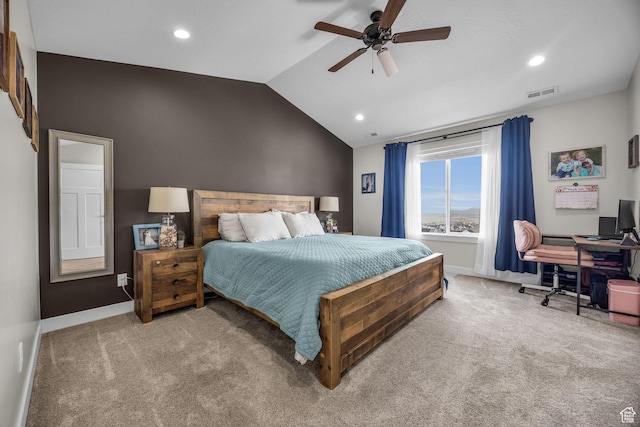 203 E Deer Run Loop Unit 40, Elk Ridge, UT 84651 - bedroom with carpet floors, lofted ceiling, baseboards, recessed lighting, and a ceiling fan