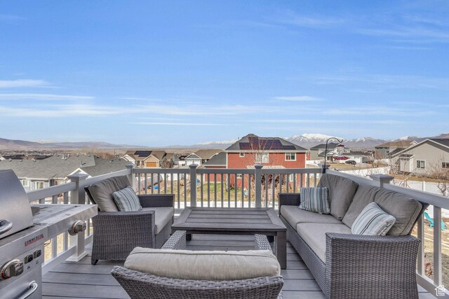 203 E Deer Run Loop Unit 40, Elk Ridge, UT 84651 - deck with an outdoor living space, a residential view, and a mountain view