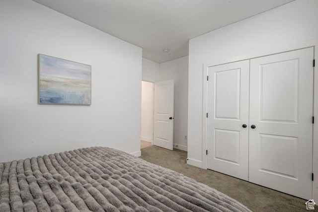 unfurnished bedroom featuring baseboards, carpet floors, and a closet