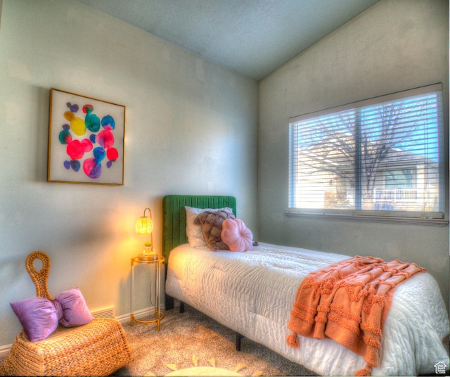 1464 W Duck Pond Ln, Taylorsville, UT 84123 - bedroom with visible vents, baseboards, carpet, and vaulted ceiling
