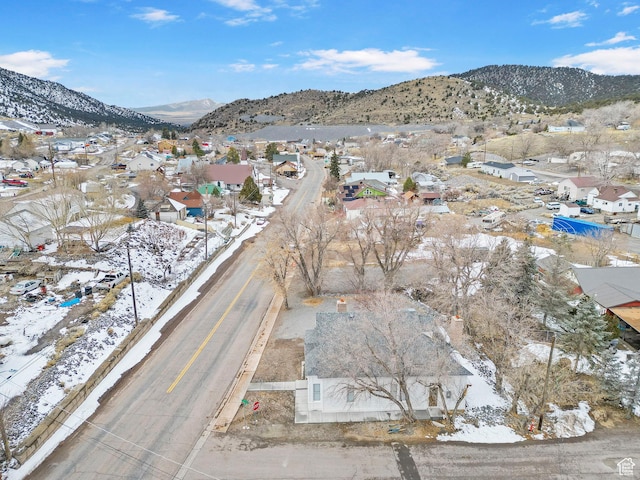 aerial view with a mountain view and a residential view