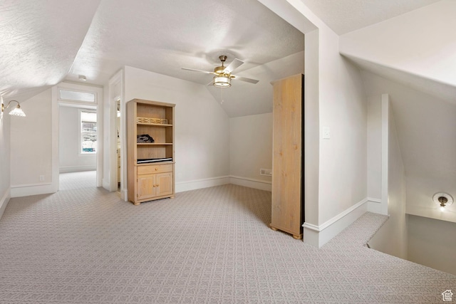 additional living space with carpet, baseboards, and a textured ceiling