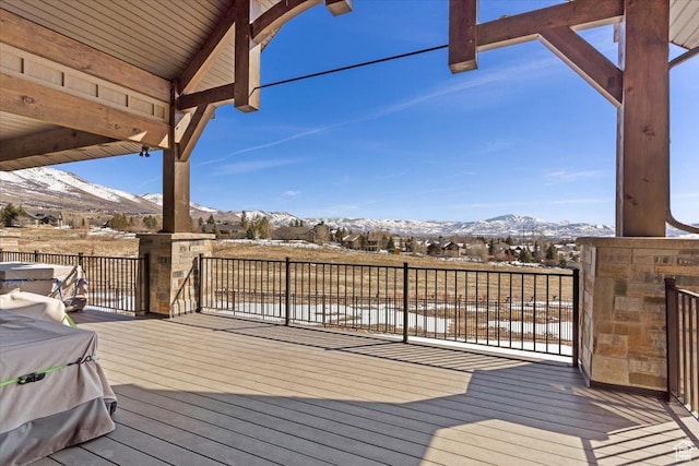deck with a mountain view