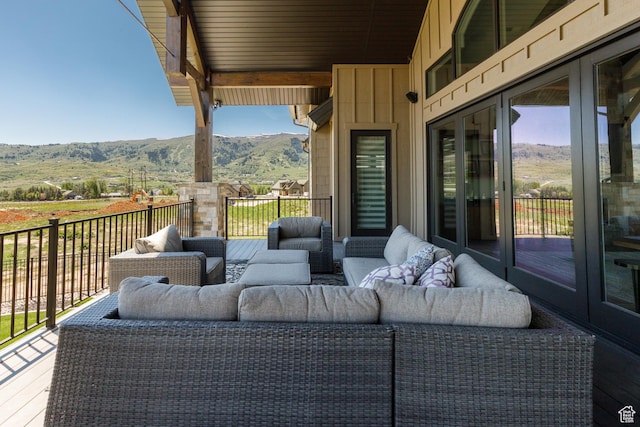 3651 N Eagle Ridge Dr E, Eden, UT 84310 - view of patio / terrace with a mountain view and an outdoor living space