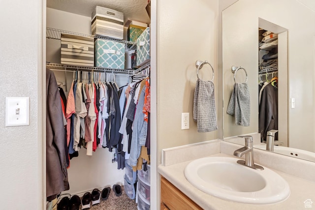 bathroom with a spacious closet and vanity