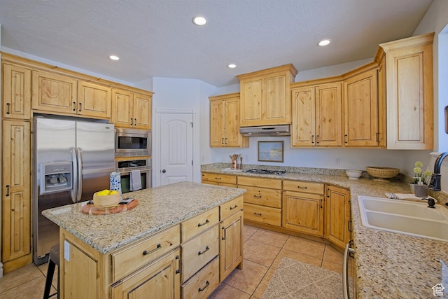 406 N 1420 E, Provo, UT 84606 - kitchen featuring recessed lighting, a center island, under cabinet range hood, appliances with stainless steel finishes, and a sink