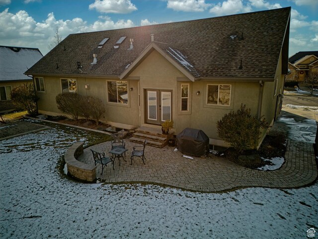 406 N 1420 E, Provo, UT 84606 - rear view of property with a patio area, roof with shingles, french doors, and stucco siding
