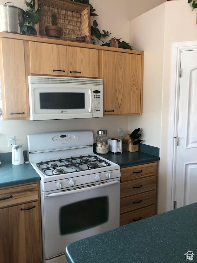 4710 Luna Cir, Moab, UT 84532 - kitchen featuring white appliances and dark countertops