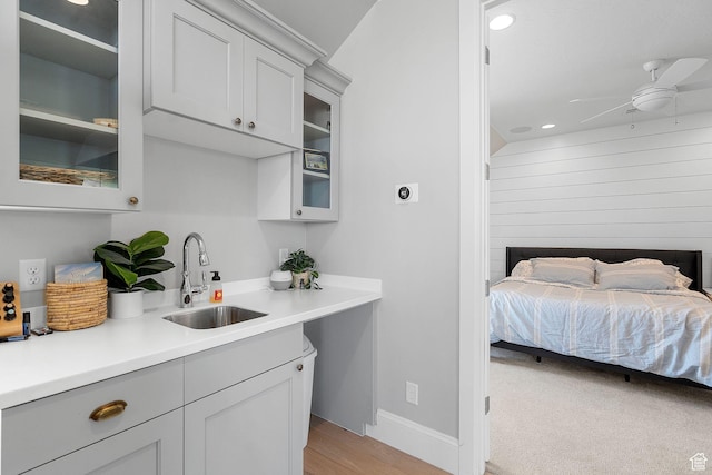 2917 S Old Farm Rd, Washington, UT 84780 - bedroom with light wood-style flooring, baseboards, a sink, and recessed lighting
