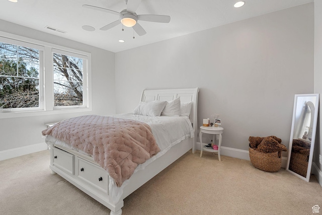 2917 S Old Farm Rd, Washington, UT 84780 - bedroom featuring light colored carpet, baseboards, visible vents, and recessed lighting
