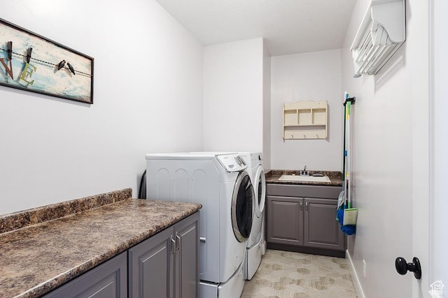 841 E Nichols Canyon Rd, Cedar City, UT 84721 - laundry room featuring cabinet space, separate washer and dryer, baseboards, and a sink