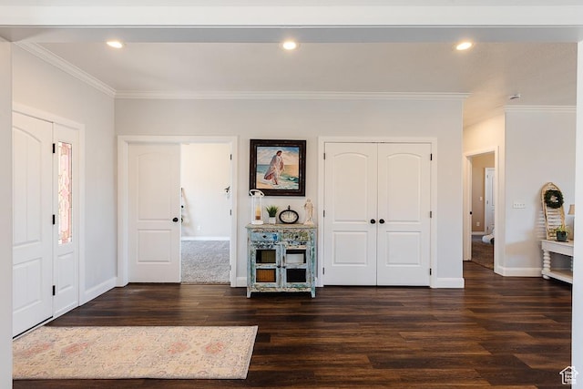 841 E Nichols Canyon Rd, Cedar City, UT 84721 - foyer with recessed lighting, dark wood-type flooring, baseboards, and ornamental molding