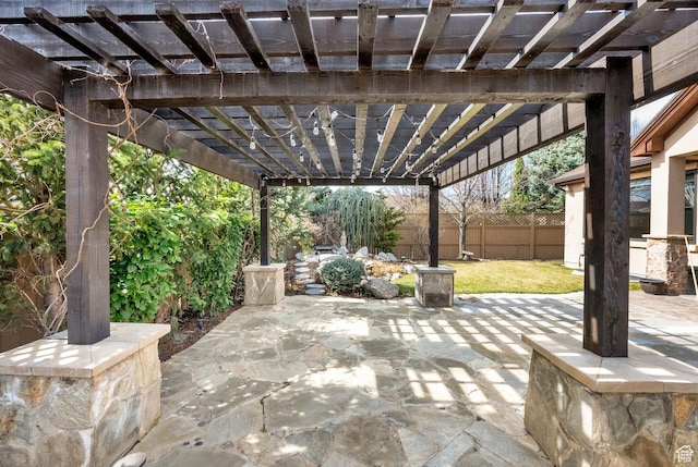 view of patio with a pergola and a fenced backyard