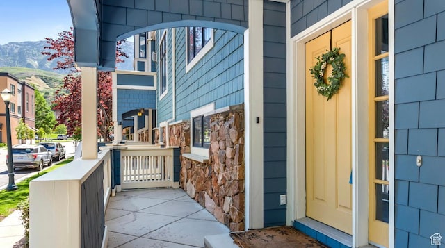 131 W Village Ln, Provo, UT 84604 - property entrance featuring a porch and a mountain view