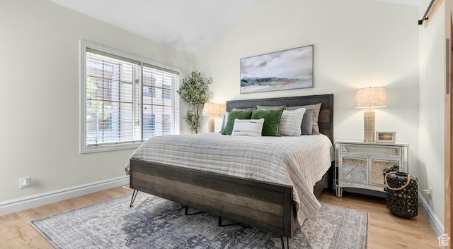 131 W Village Ln, Provo, UT 84604 - bedroom with baseboards, wood finished floors, and vaulted ceiling