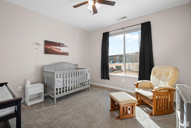 1984 S 4300 W, Ogden, UT 84401 - bedroom featuring ceiling fan, a nursery area, visible vents, carpet flooring, and baseboards