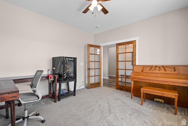 1984 S 4300 W, Ogden, UT 84401 - home office featuring french doors, carpet flooring, and a ceiling fan