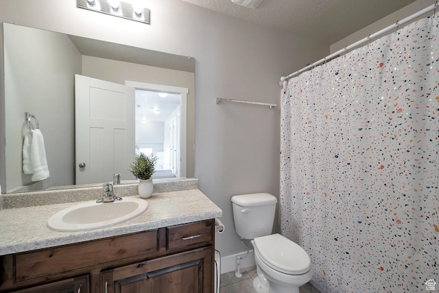4726 W Plainfield Rd S, Herriman, UT 84096 - bathroom with a shower with curtain, toilet, vanity, and tile patterned flooring