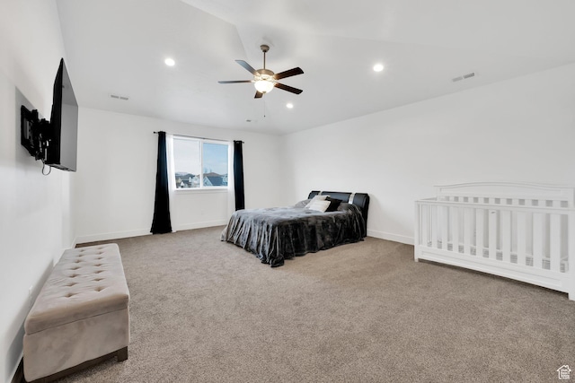 1373 E Bell Buoy Way S, Eagle Mountain, UT 84005 - bedroom with visible vents, recessed lighting, a ceiling fan, and carpet