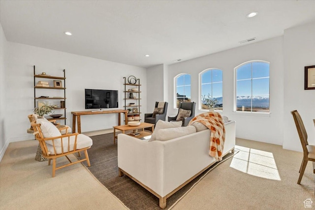4875 N Vialetto Way, Lehi, UT 84043 - carpeted living area with visible vents and recessed lighting