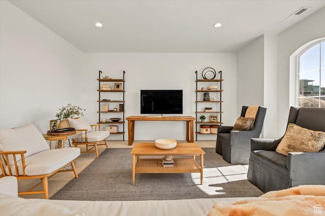 4875 N Vialetto Way, Lehi, UT 84043 - living area featuring carpet flooring, recessed lighting, and visible vents