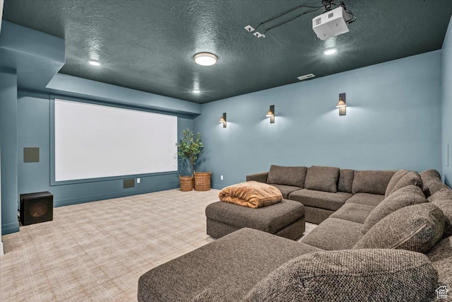 4875 N Vialetto Way, Lehi, UT 84043 - home theater with visible vents, a textured ceiling, and carpet flooring