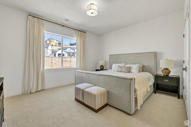 4875 N Vialetto Way, Lehi, UT 84043 - bedroom with visible vents, light colored carpet, a textured ceiling, and baseboards