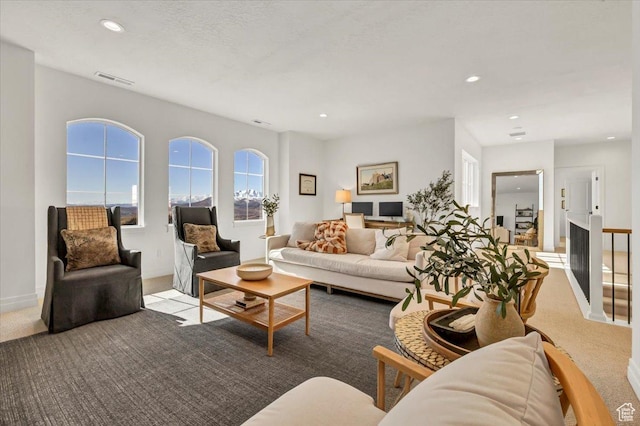 4875 N Vialetto Way, Lehi, UT 84043 - carpeted living area with recessed lighting, visible vents, and baseboards