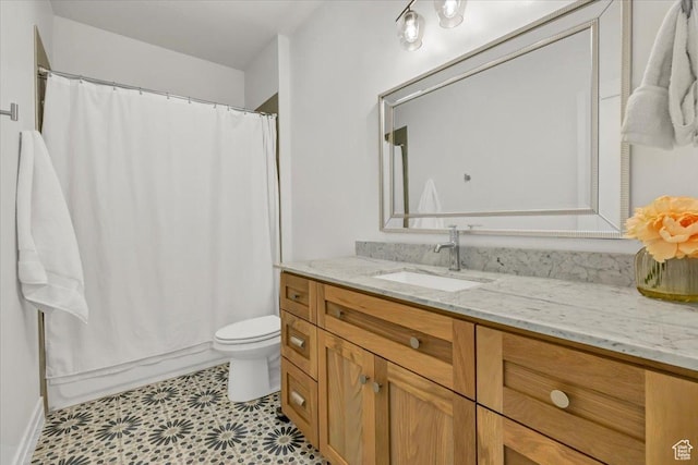 4875 N Vialetto Way, Lehi, UT 84043 - bathroom featuring vanity, tile patterned floors, toilet, and shower / bathtub combination with curtain