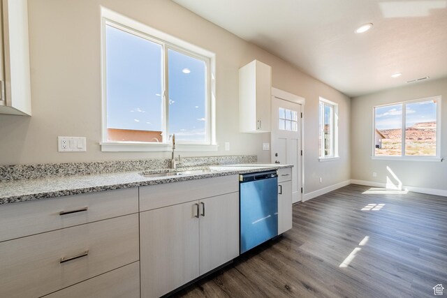 4377 E Colt Cir, Kanab, UT 84741 - kitchen with white cabinetry, dishwashing machine, dark wood-style flooring, and a sink