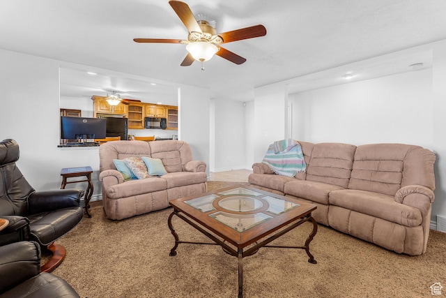 3265 N 1050 W, Pleasant View, UT 84414 - living room featuring light carpet, visible vents, baseboards, and ceiling fan