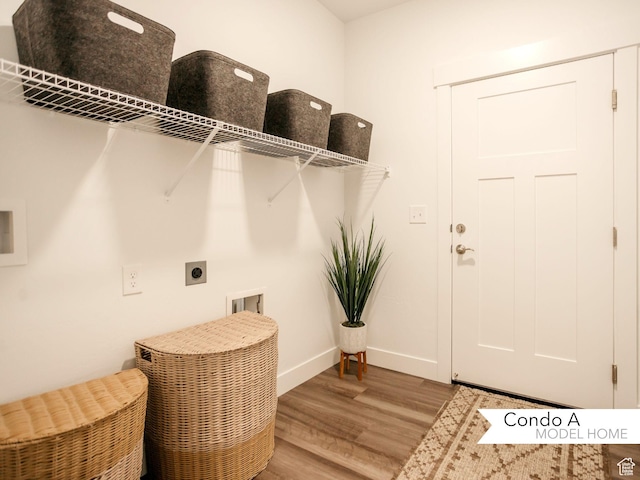 13687 S Hanley Ln Unit Dd102, Riverton, UT 84096 - washroom with hookup for an electric dryer, washer hookup, wood finished floors, and laundry area