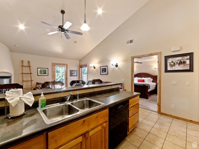 2 Desert Wind Dr Unit 2, Moab, UT 84532 - kitchen featuring visible vents, a sink, dishwasher, dark countertops, and open floor plan