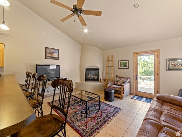 2 Desert Wind Dr Unit 2, Moab, UT 84532 - living room featuring light tile patterned flooring, recessed lighting, a fireplace, and a ceiling fan