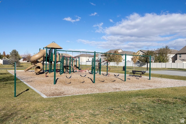 1997 E Abbey Way S, Eagle Mountain, UT 84005 - community jungle gym featuring fence, a lawn, and a residential view