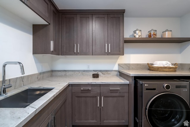 5790 Cobalt Cir, Park City, UT 84098 - laundry room featuring washer / dryer, cabinet space, and a sink