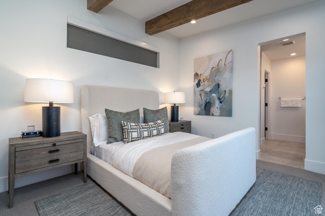 5790 Cobalt Cir, Park City, UT 84098 - bedroom featuring recessed lighting, beamed ceiling, baseboards, and visible vents