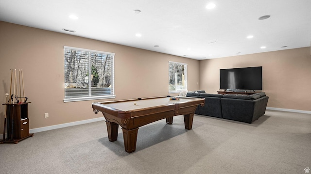 69 W Grove Creek Cir N, Farmington, UT 84025 - recreation room with baseboards, recessed lighting, light carpet, and pool table
