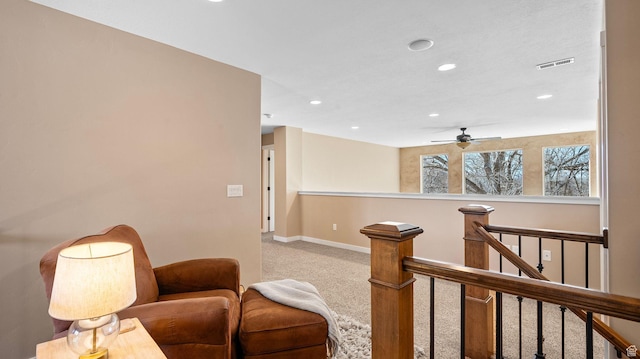69 W Grove Creek Cir N, Farmington, UT 84025 - sitting room with carpet floors, ceiling fan, an upstairs landing, baseboards, and recessed lighting