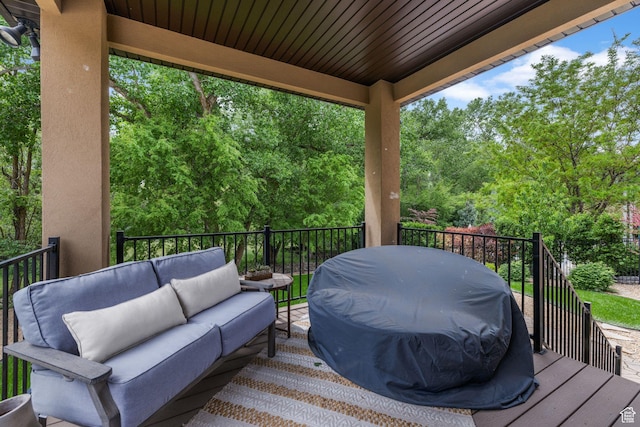 69 W Grove Creek Cir N, Farmington, UT 84025 - wooden terrace with outdoor lounge area and grilling area