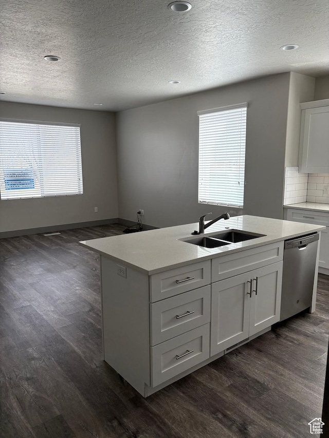 12734 S 1630 W, Riverton, UT 84065 - kitchen with a kitchen island with sink, dark wood-type flooring, stainless steel dishwasher, and a sink