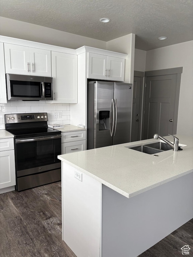 12734 S 1630 W, Riverton, UT 84065 - kitchen featuring dark wood-style flooring, a textured ceiling, a sink, and appliances with stainless steel finishes