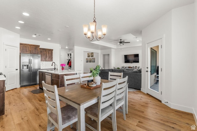 1639 E Yant Flant Dr, St George, UT 84790 - dining area featuring ceiling fan with notable chandelier, light wood-style flooring, recessed lighting, and baseboards